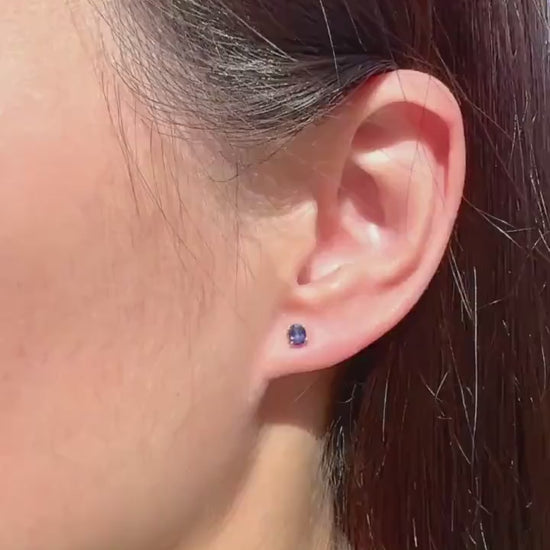 Genuine Sapphire Oval Cut Stud Earrings / 14K Solid Gold