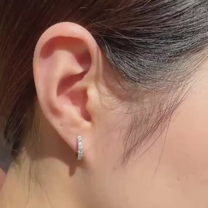 Genuine Diamond Round Cut Huggie Hoop Earrings, 18k Solid Gold, April Birthstone, Gift for Her
