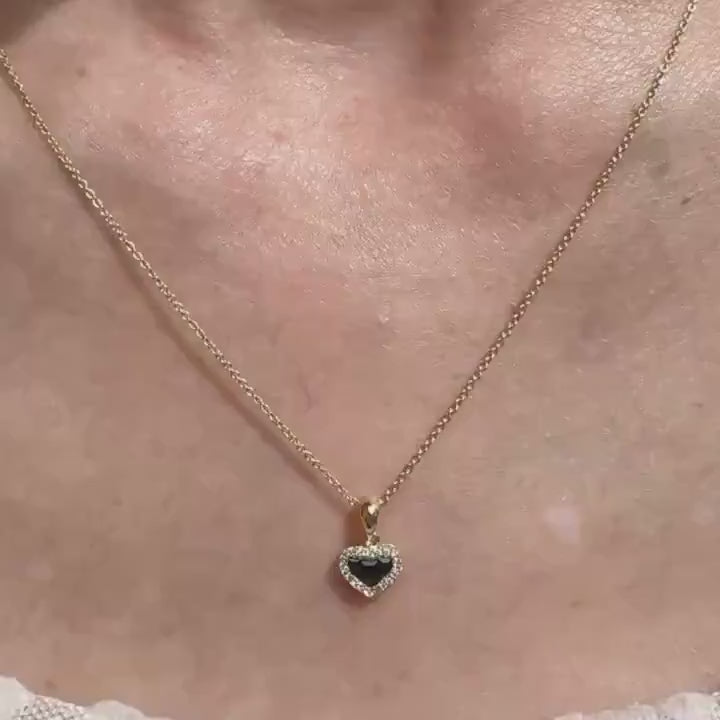 14k Solid Gold Heart Pendant, Sapphire & Diamond Halo, September Birthstone Gift