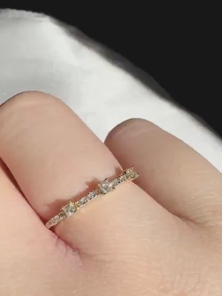 Genuine Diamond Princess Cut Ring in 18k Solid Yellow Gold