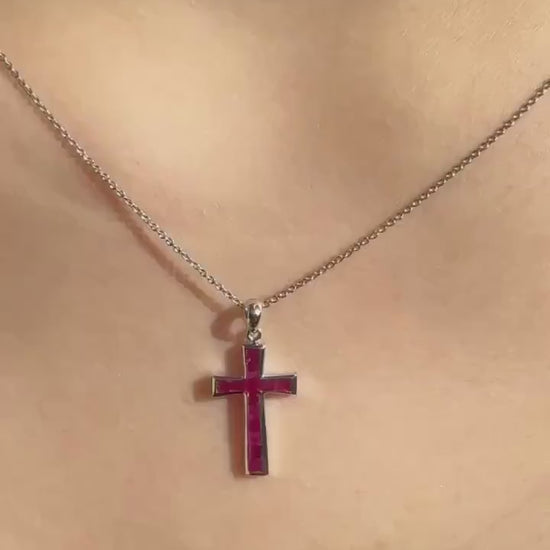 Genuine Ruby Tapered Cross Pendant | 18k Solid Gold