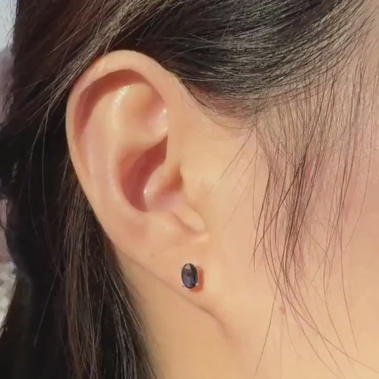 Genuine Sapphire and Oval Cut Studs in 14k Solid Gold