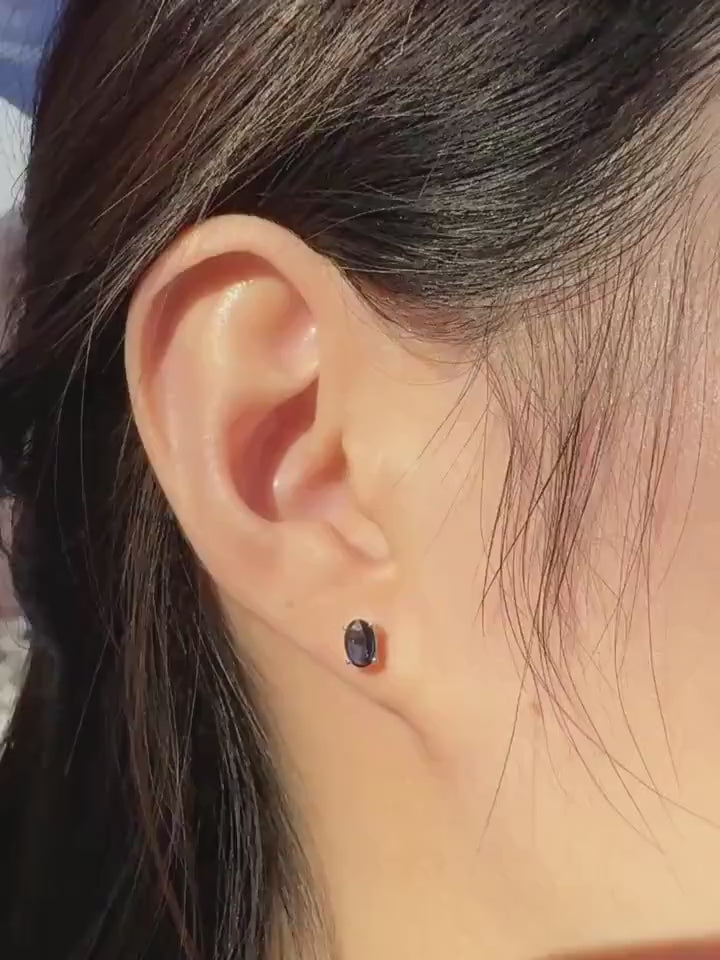 Genuine Sapphire and Oval Cut Studs in 14k Solid Gold
