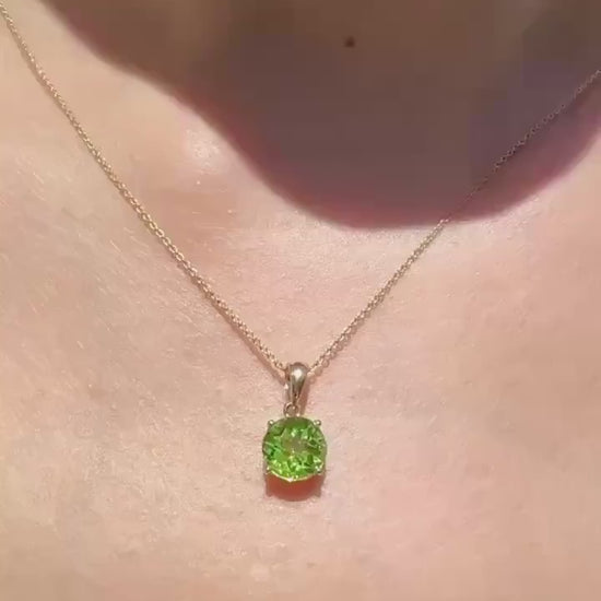 Genuine Peridot Solitaire Round 7mm Pendant in 14k Solid Gold