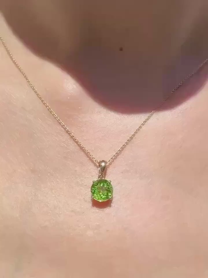 Genuine Peridot Solitaire Round 7mm Pendant in 14k Solid Gold