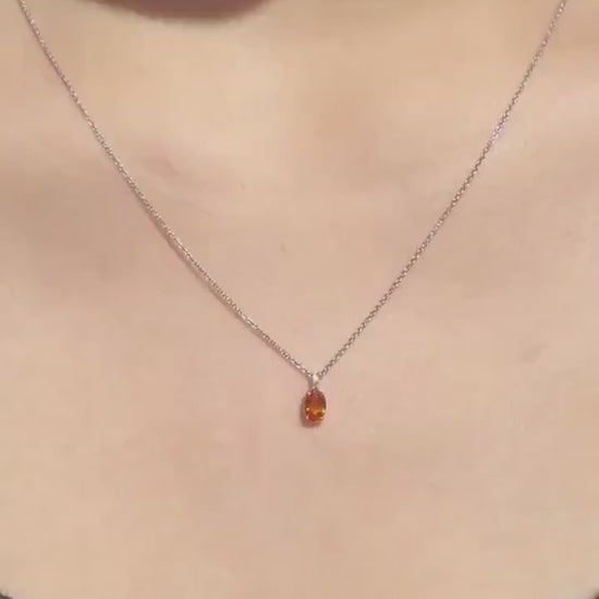 Genuine Orange Sapphire and Diamond in 18k Gold Pendant