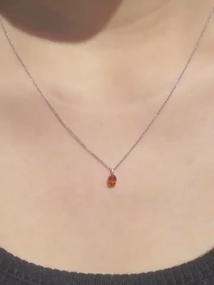 Genuine Orange Sapphire and Diamond in 18k Gold Pendant