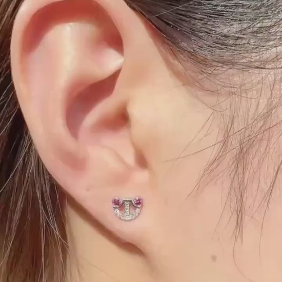 Genuine Ruby and Diamond Studs in 18k Solid White Gold