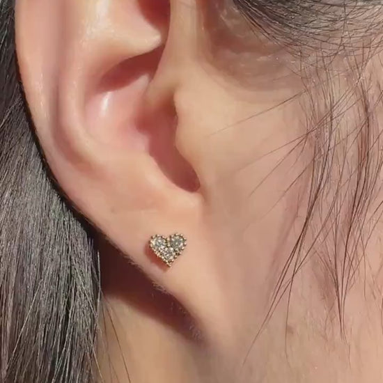 Genuine Diamond Heart Stud Earrings, 18k Yellow or Rose Gold, April Birthstone, Gift for Her