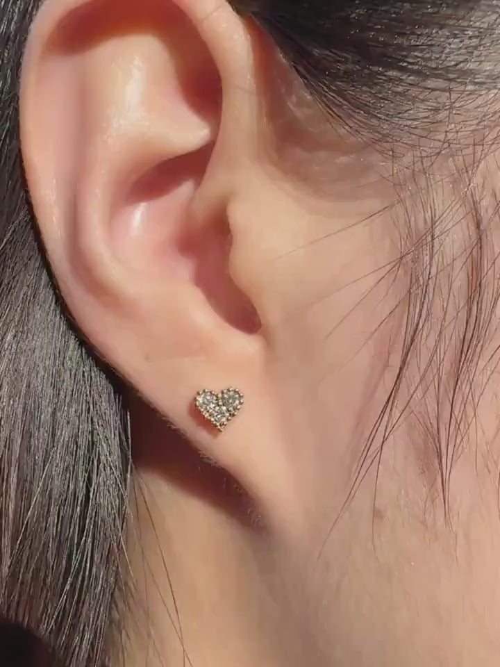 Genuine Diamond Heart Stud Earrings, 18k Yellow or Rose Gold, April Birthstone, Gift for Her