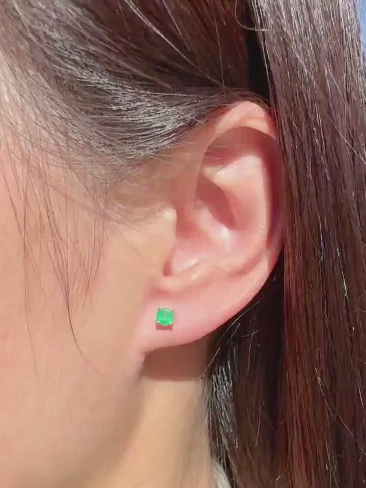 14k Solid Gold Round Cut 4mm Emerald Stud Earrings, May Birthstone Gift