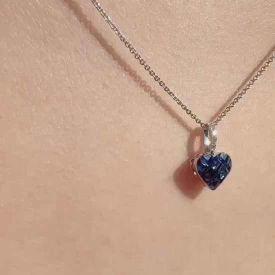 Genuine Sapphire Diamond Pavé Heart Pendant, 14k Solid Gold, September Birthstone, Gift for Her