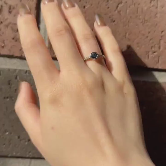 Genuine Sapphire Bezel Ring with Diamond Accents, 14k Solid White Gold, September Birthstone Gift