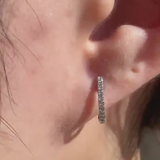 Genuine Dainty Diamond Latchback Hoop Earrings, 18k Solid Gold, April Birthstone Gift