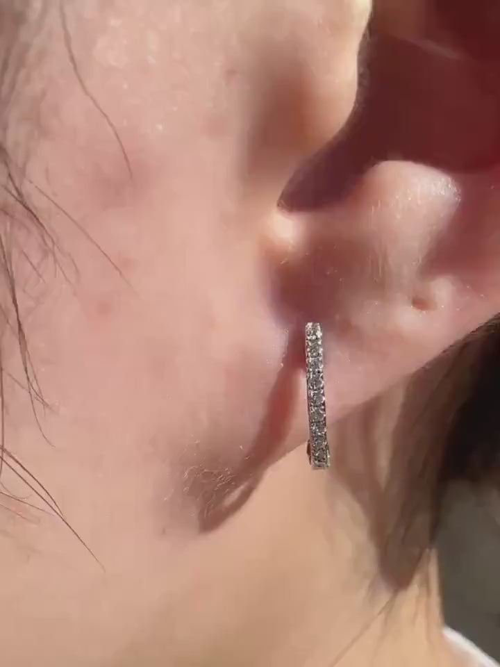 Genuine Dainty Diamond Latchback Hoop Earrings, 18k Solid Gold, April Birthstone Gift