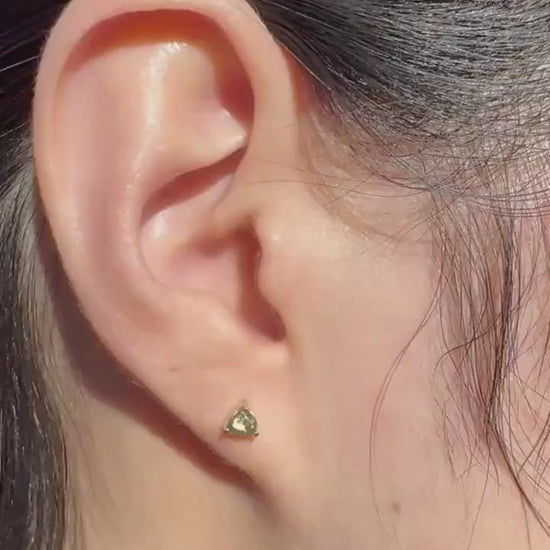 Genuine Green Sapphire Trillion Cut Stud Earrings / 14k Solid Gold