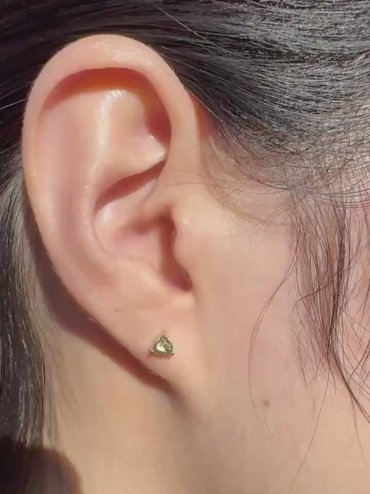 Genuine Green Sapphire Trillion Cut Stud Earrings / 14k Solid Gold