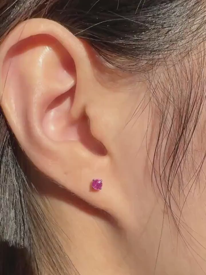 Genuine Ruby 3.3 mm Round Cut Stud Earrings / 14k Solid Gold