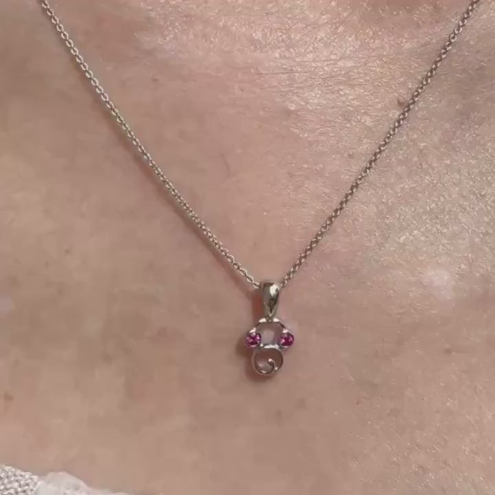 Genuine Ruby Round Cut Mickey Pendant in 18k Solid White Gold