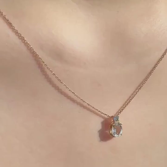 18k Rose Gold Aquamarine Blue Topaz Pendant Necklace, March Birthstone Gift