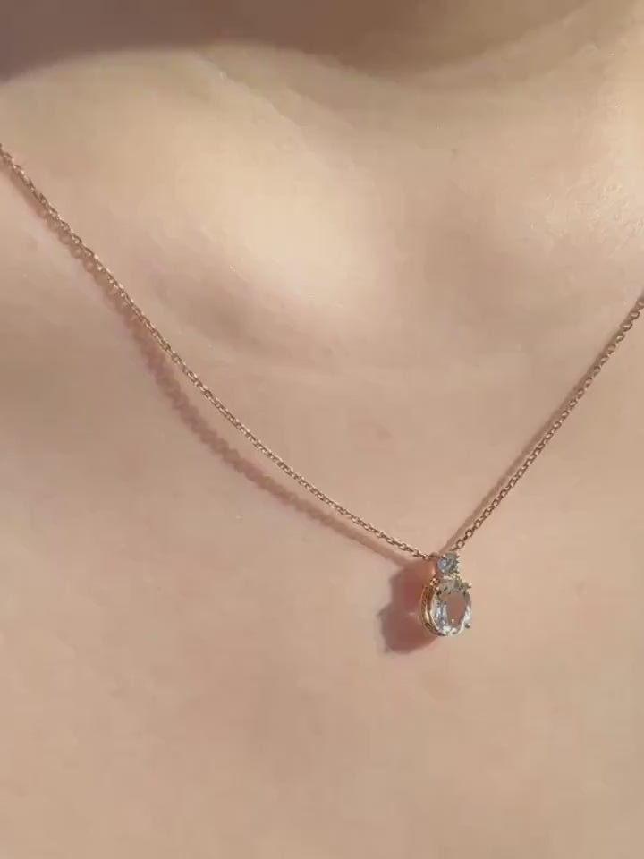 18k Rose Gold Aquamarine Blue Topaz Pendant Necklace, March Birthstone Gift