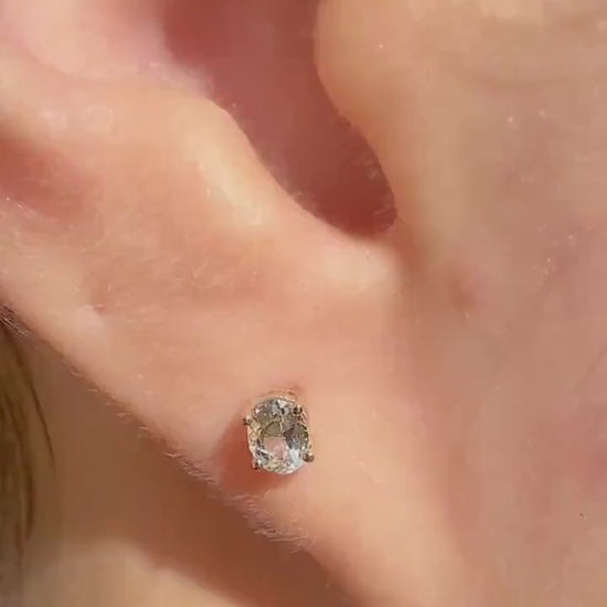Genuine Aquamarine Oval Cut Mini Stud Earrings, 14k Solid Gold, March Birthstone, Gift for Her