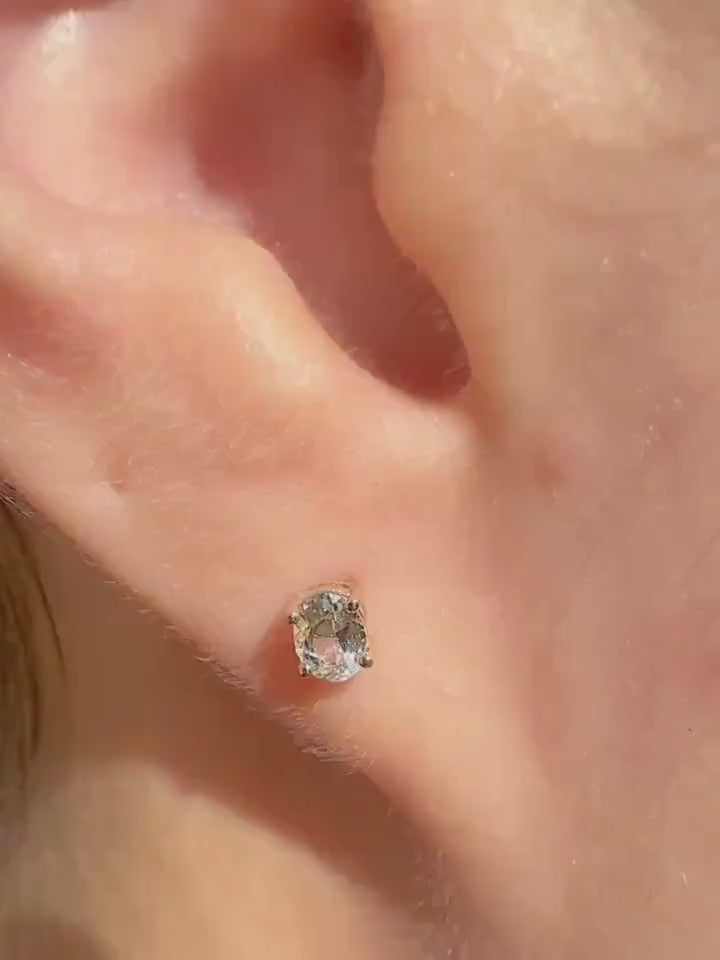 Genuine Aquamarine Oval Cut Mini Stud Earrings, 14k Solid Gold, March Birthstone, Gift for Her