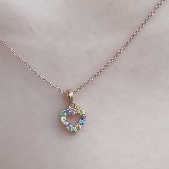Genuine Rainbow Sapphire Heart Pendant | 14k Solid Gold