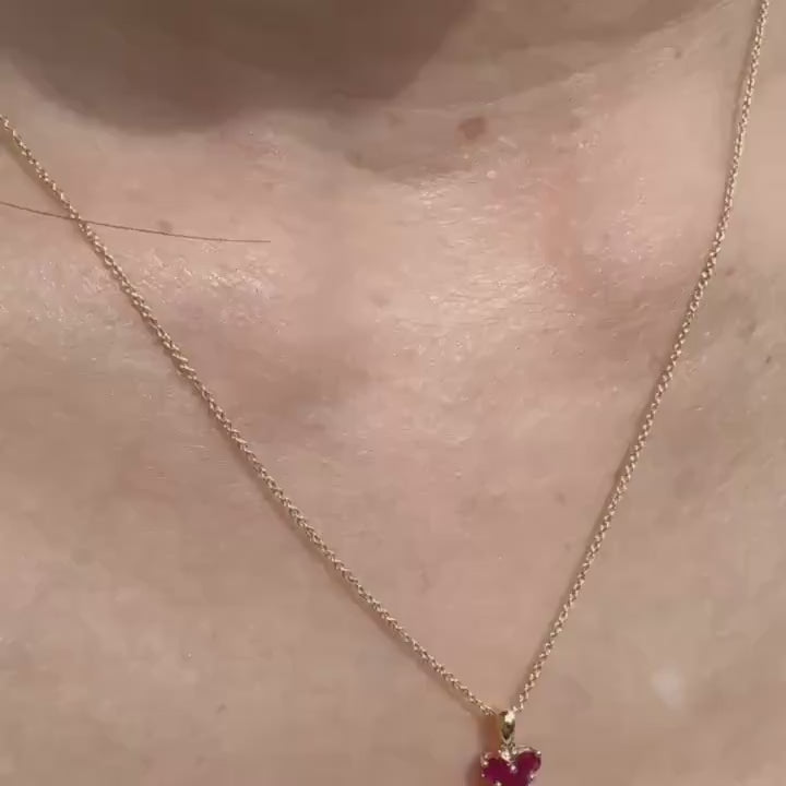 Genuine Ruby Heart Pendant / 14k Solid Gold
