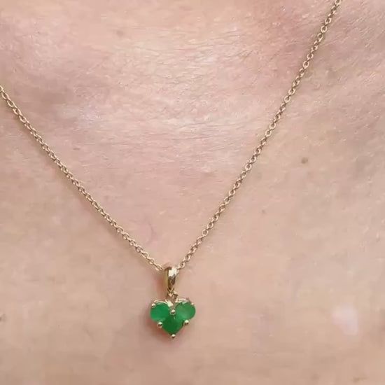 Genuine Emerald Cluster Heart Pendant, 14k Solid Gold, May Birthstone, Gift for Her