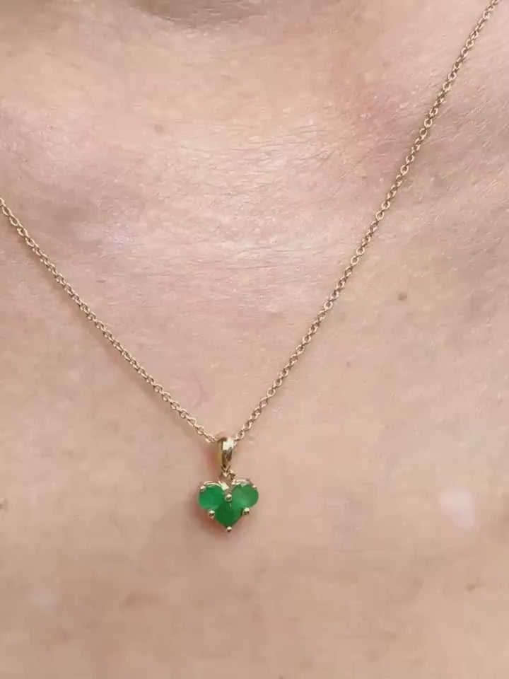 Genuine Emerald Cluster Heart Pendant, 14k Solid Gold, May Birthstone, Gift for Her