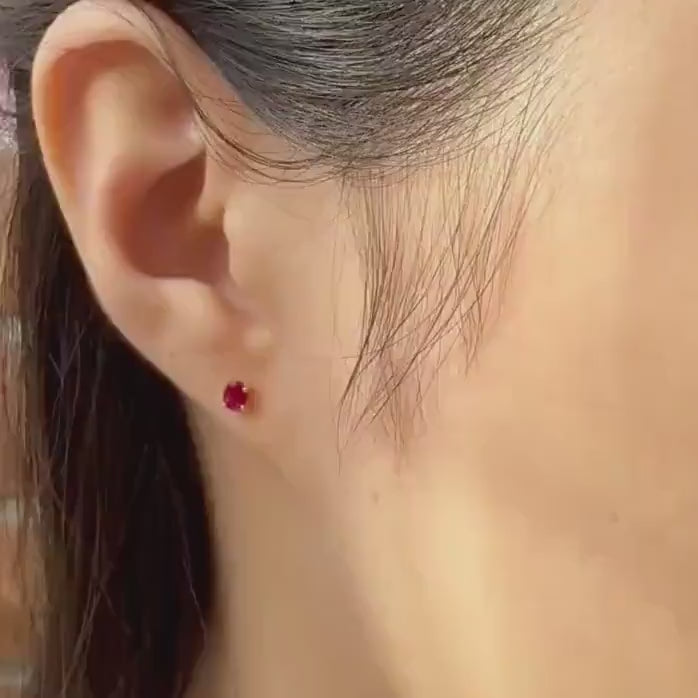 Genuine Ruby Oval Cut Stud Earrings in 14k Solid Gold