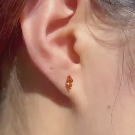 Natural Orange Sapphire Studs / 14k Rose Gold Marquise Earrings / Orange Gemstone Earrings