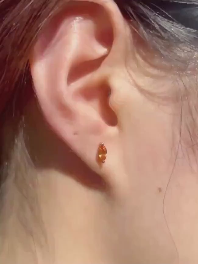 Natural Orange Sapphire Studs / 14k Rose Gold Marquise Earrings / Orange Gemstone Earrings