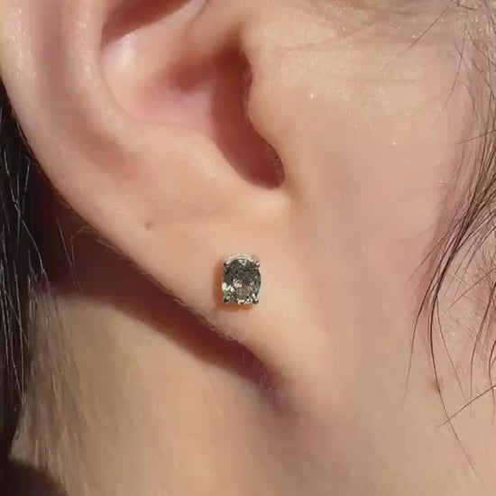 Genuine Green Sapphire Oval Stud Earrings, 14k Solid Gold, September Birthstone