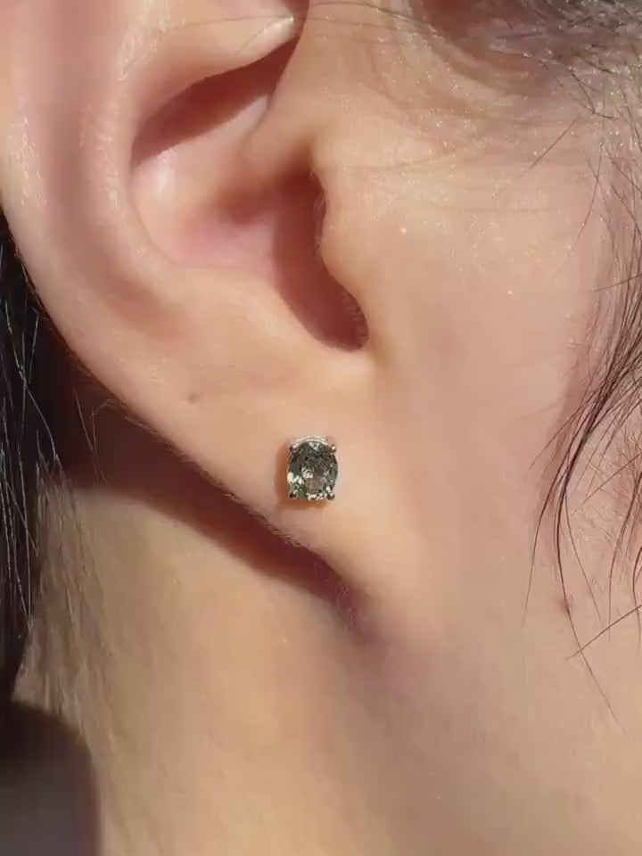 Genuine Green Sapphire Oval Stud Earrings, 14k Solid Gold, September Birthstone