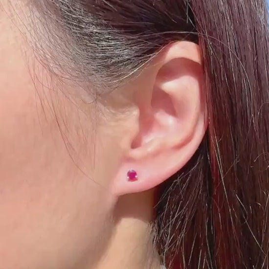 14k Solid Gold Ruby Stud Earrings, 4mm Round Cut, July Birthstone Gift