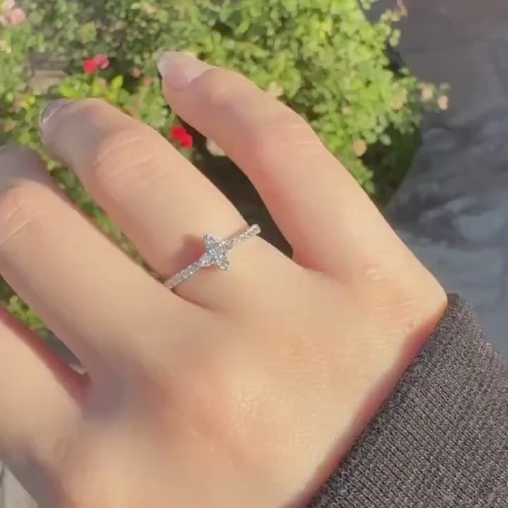 Genuine Diamond Flower Ring in 18k Solid White Gold