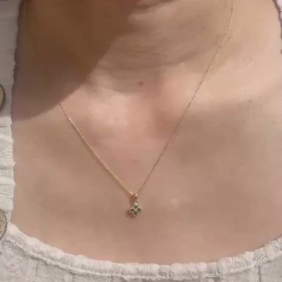 14k Solid Gold Emerald Diamond Clover Pendant, Mini, May Birthstone Jewelry
