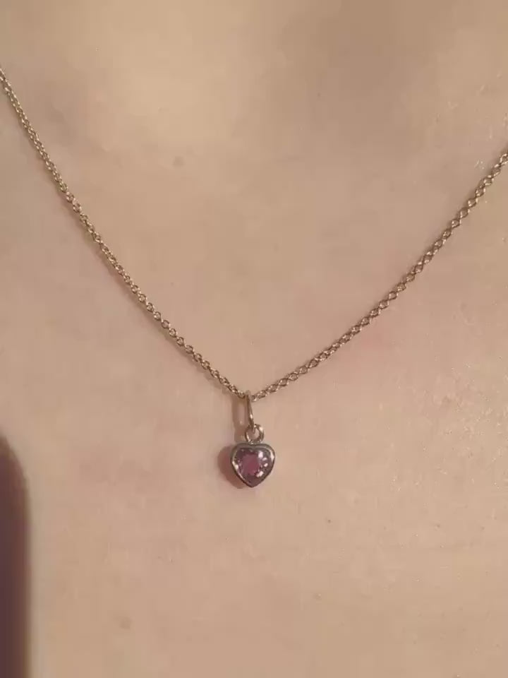 Genuine Purple Sapphire Heart Bezel Pendant (Mini) | 14k Solid Gold