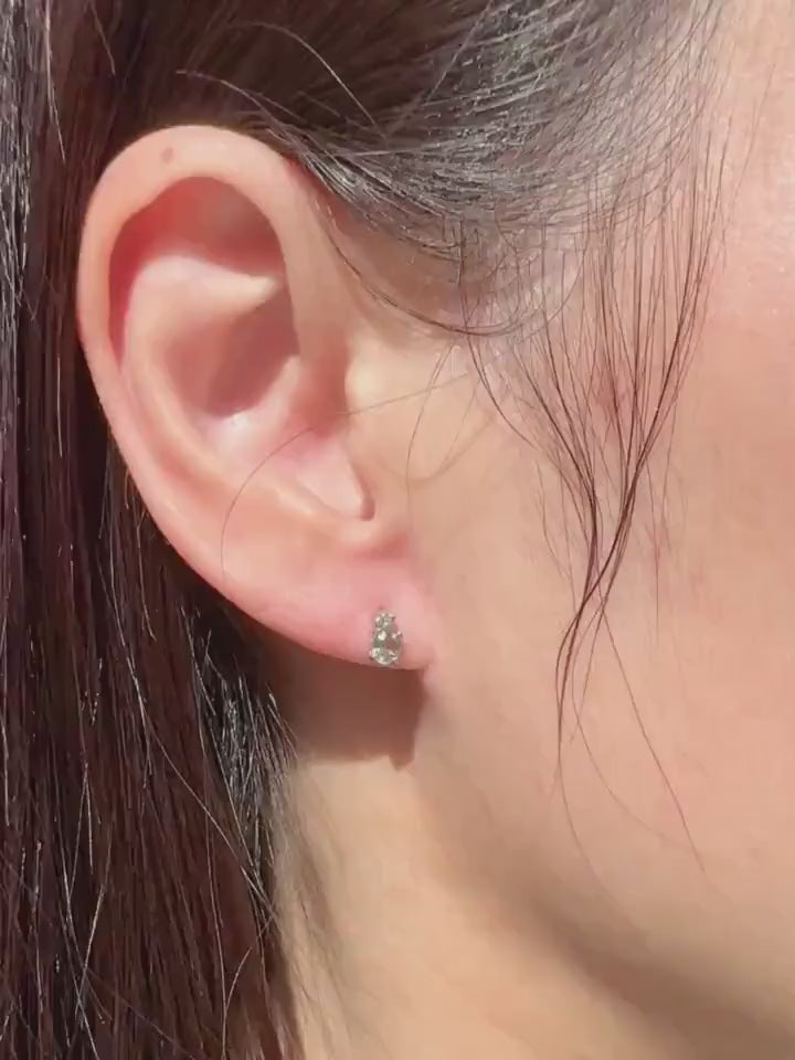 18k White Gold Oval Green Sapphire Stud Earrings, Moveable Diamond, September Birthstone